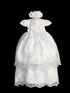 Girls White Metallic Floral Embroidery 2 PC Cap Sleeve Ropone with 3D Flowers, Sizes S-L